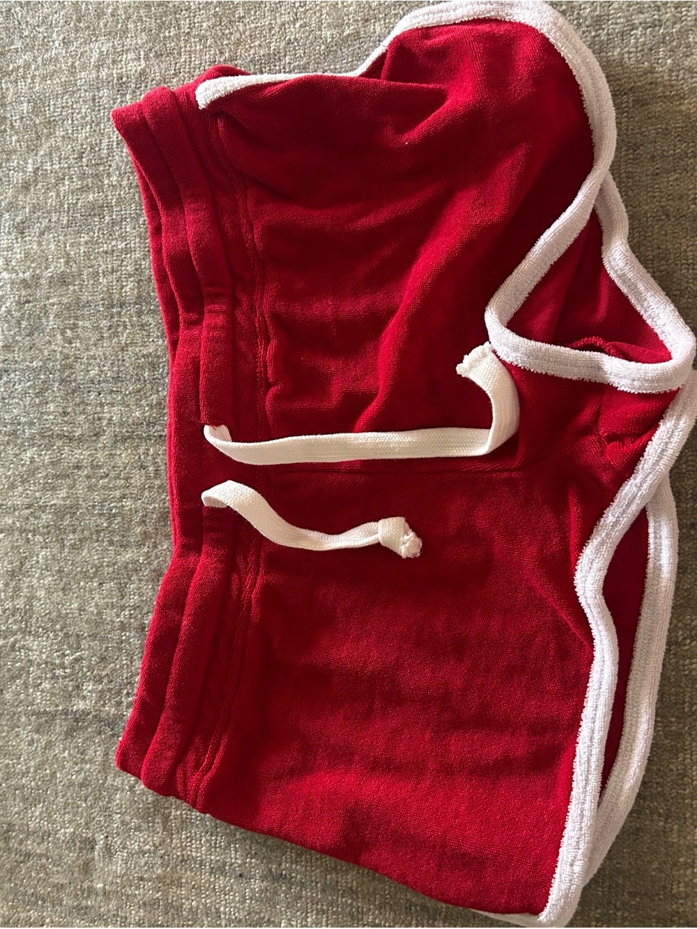 Katiej Red Terry Knit Shorts with White Trim